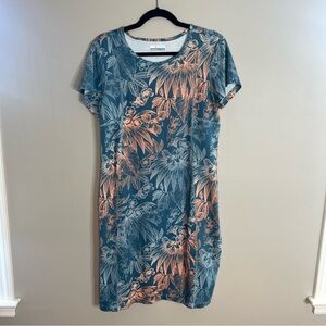 Columbia PFG Size Small Short Sleeve Performance Floral Blue Sun Dress V1